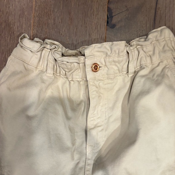 Zara High Rise Paperbag Waist Utility Cargo Cropped khaki Cotton Pants 6 - Picture 6 of 10